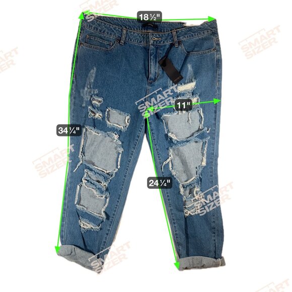 Forever 21 Womens Distressed Boyfriend Jeans Size 31 Rolled Cuffs Medium Wash - Picture 3 of 6